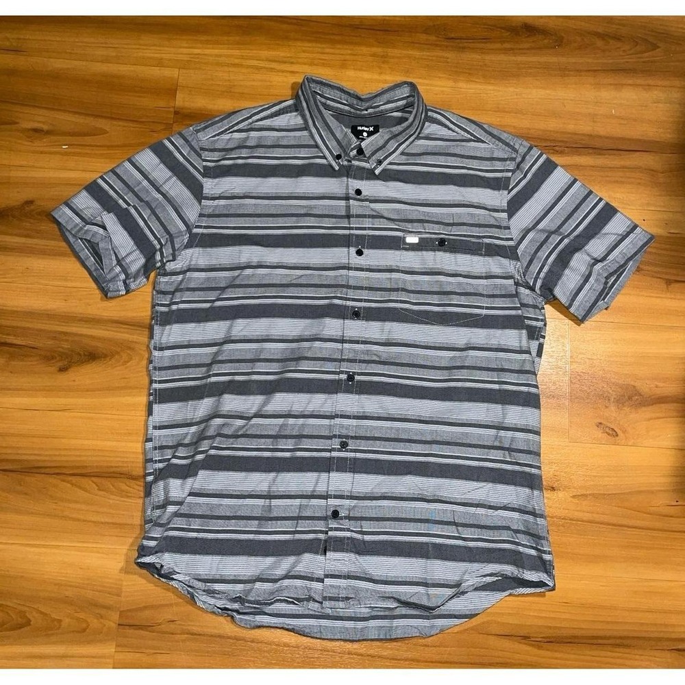 Mens Hurley Stripe Button Up Short Sleeve Casual Pocket Shirt